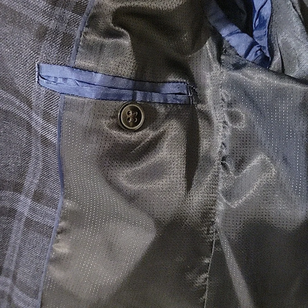 7Y Next Navy Blue Skinny Fit Check Blazer - Picture 8 of 11